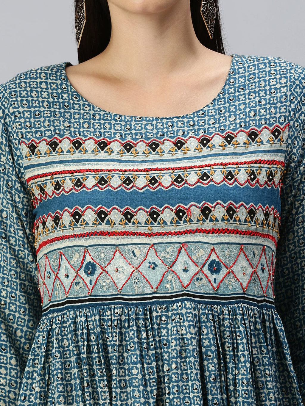 Women's Printed Blue Anarkali Kurta