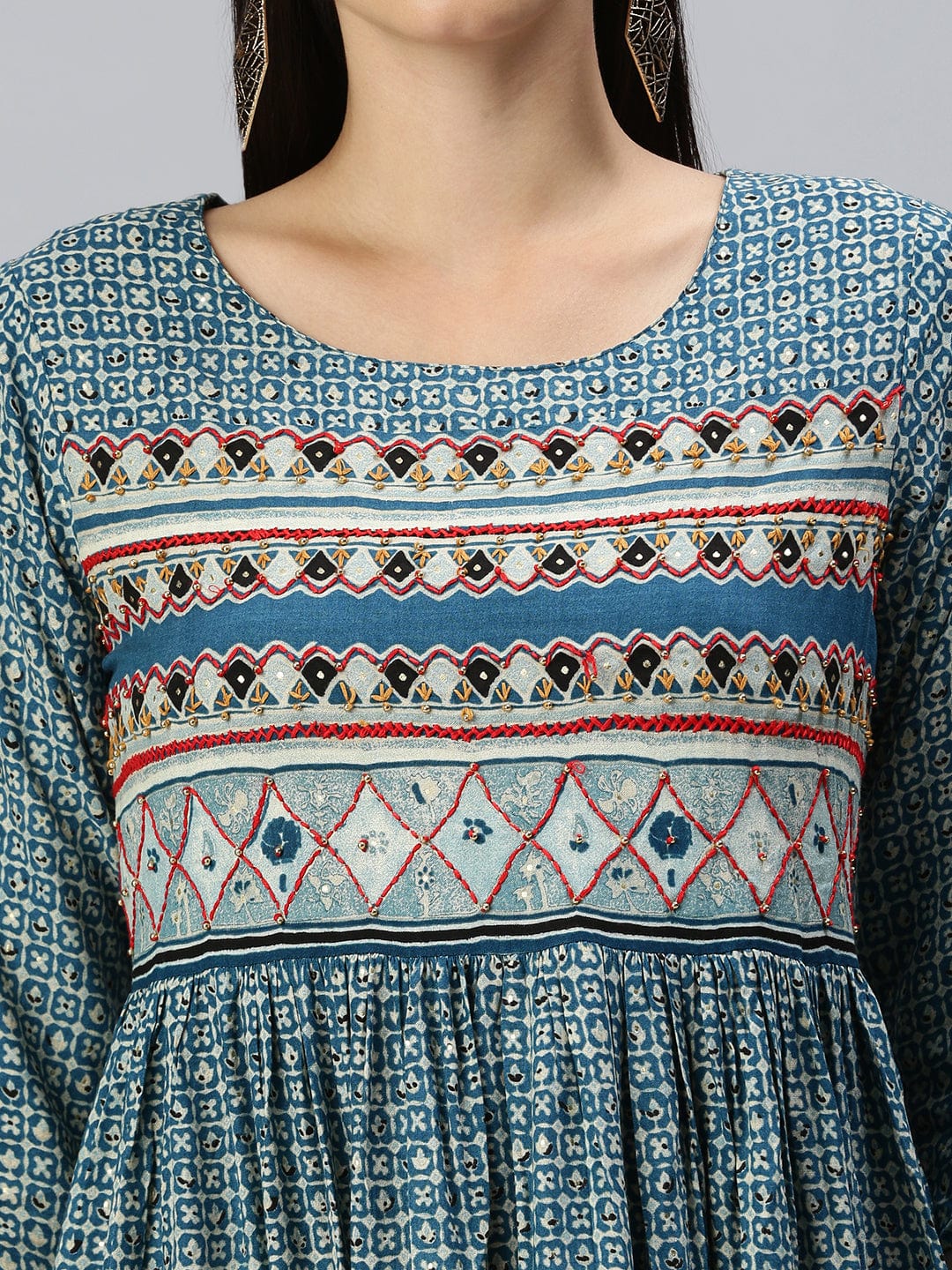 Women's Printed Blue Anarkali Kurta