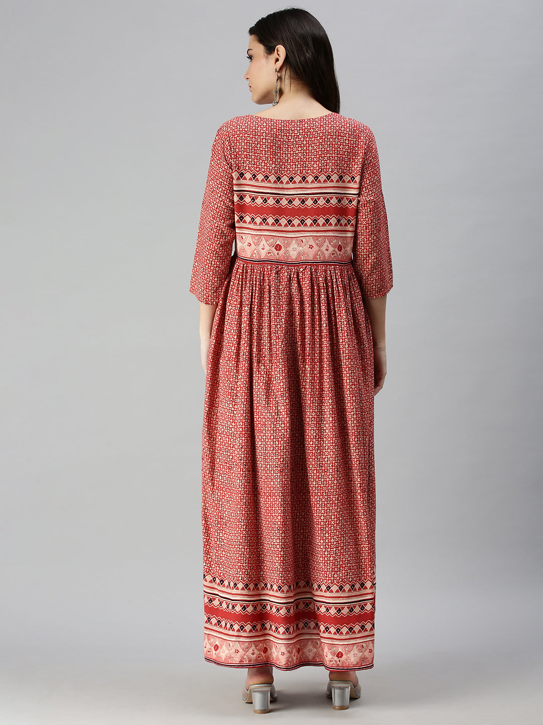 Women's Red Ethnic Motifs Printed Anarkali Kurta