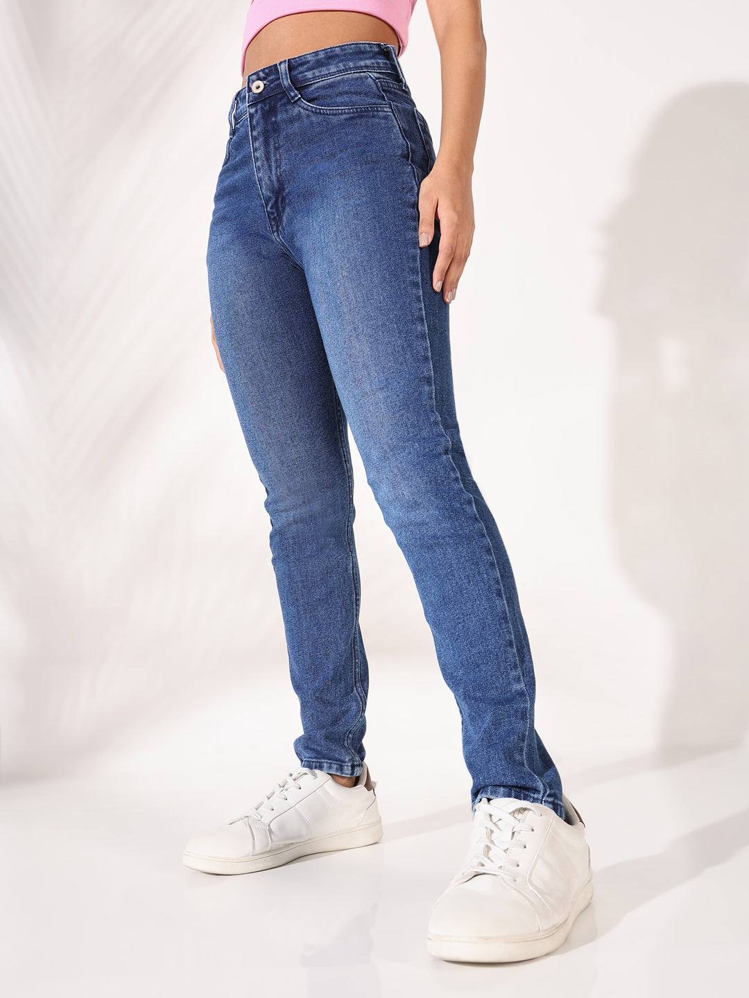 Women's Blue Comfort Slim Fit Light Fade Acid Wash Stretchable Jeans