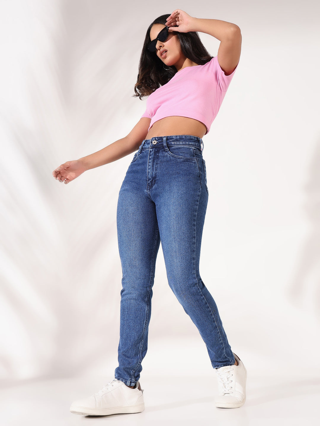 Women's Blue Comfort Slim Fit Light Fade Acid Wash Stretchable Jeans