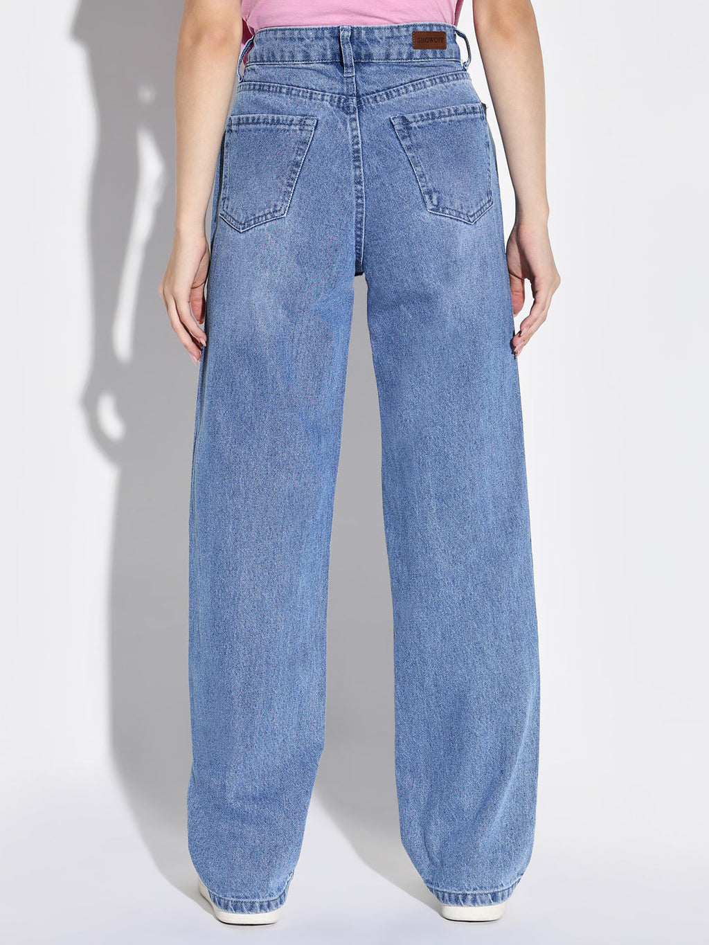 Women's Blue Comfort Wide Leg Highly Distressed Light Fade Acid Wash Stretchable Jeans