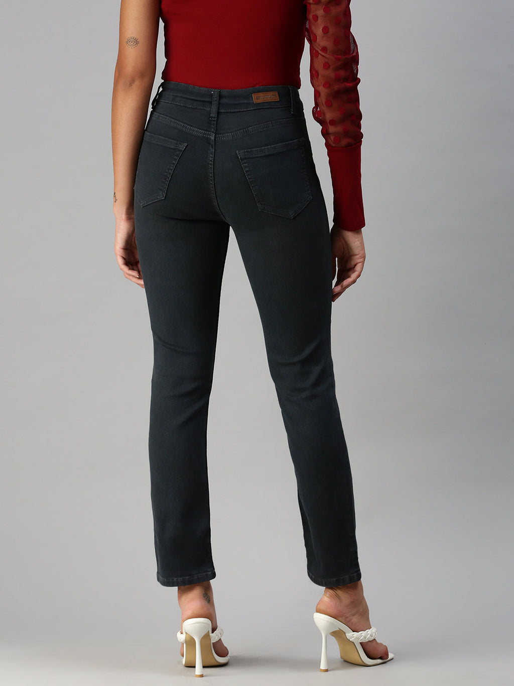 Women's Grey Straight Fit High-Rise Stretchable Jeans