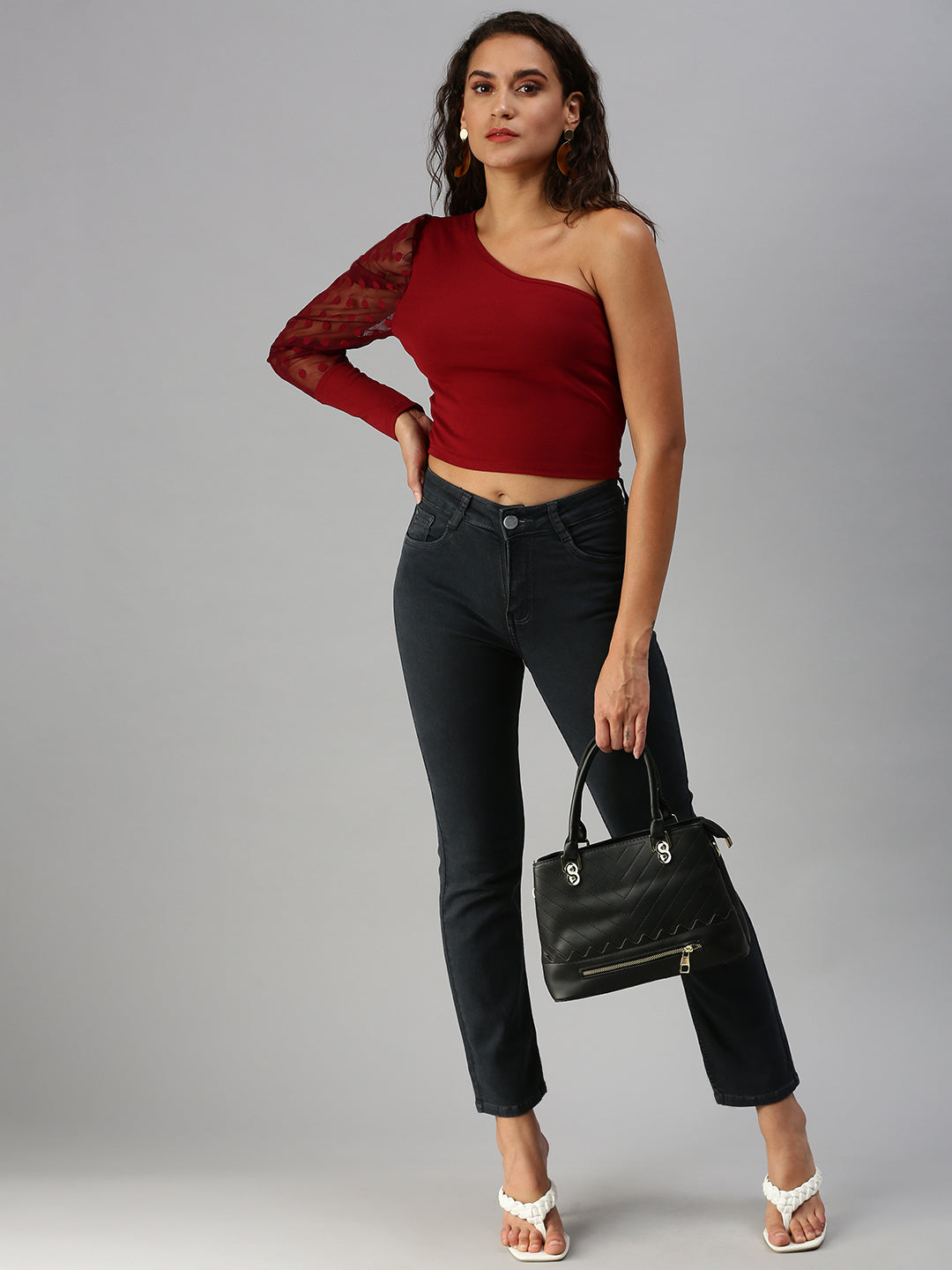 Women's Grey Straight Fit High-Rise Stretchable Jeans