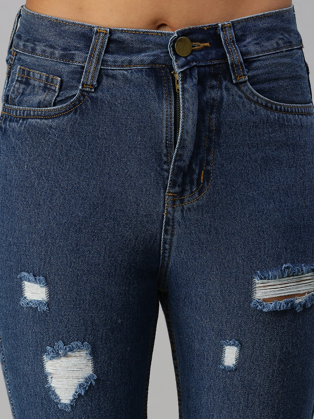 Women's Blue Straight Fit High-Rise Mildly Distressed Light Fade Jeans