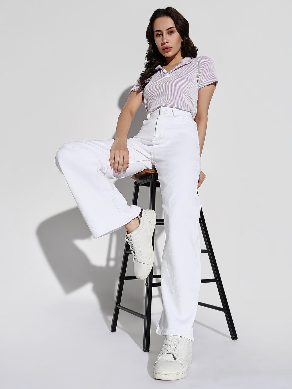 Women's White Wide Leg Casual Jeans