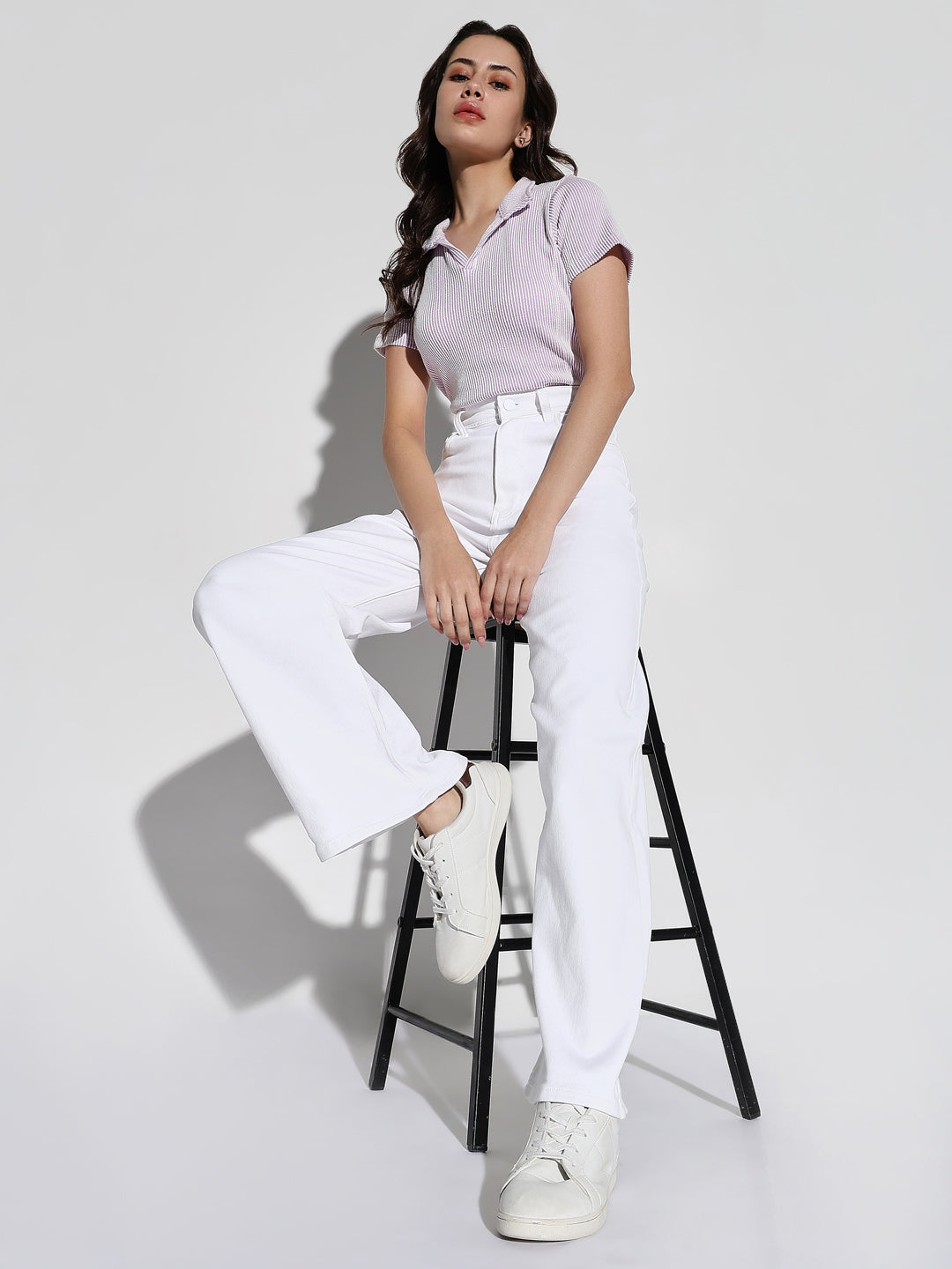 Women's White Wide Leg Casual Jeans