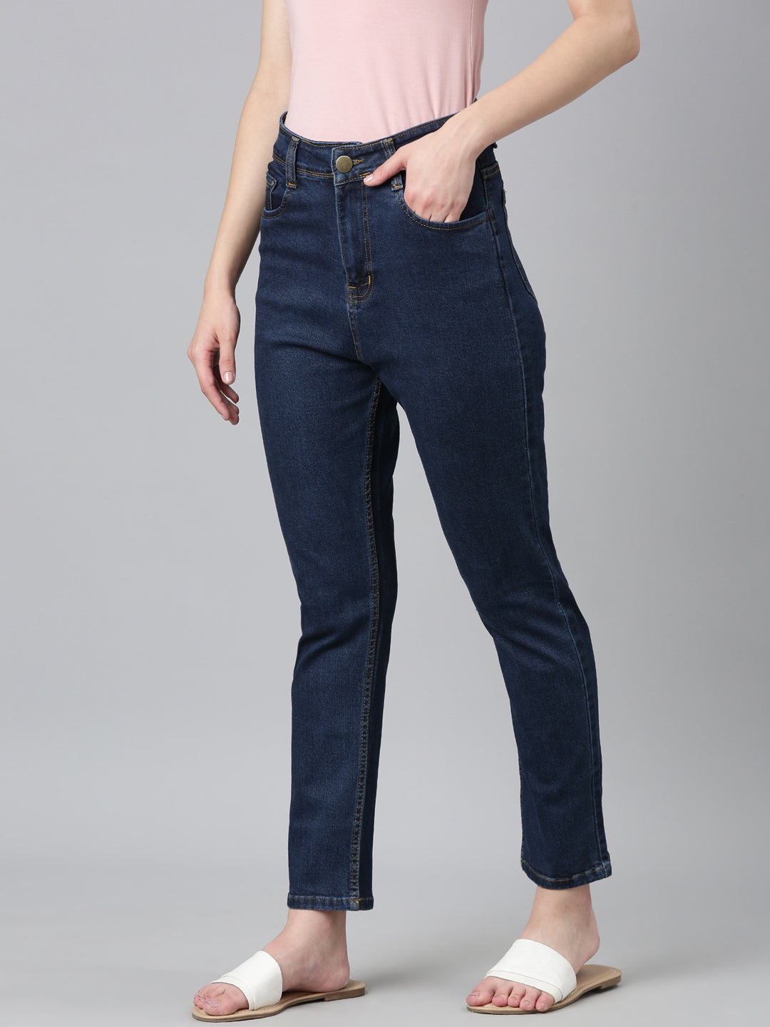 Women's Blue Regular Fit Denim Jeans