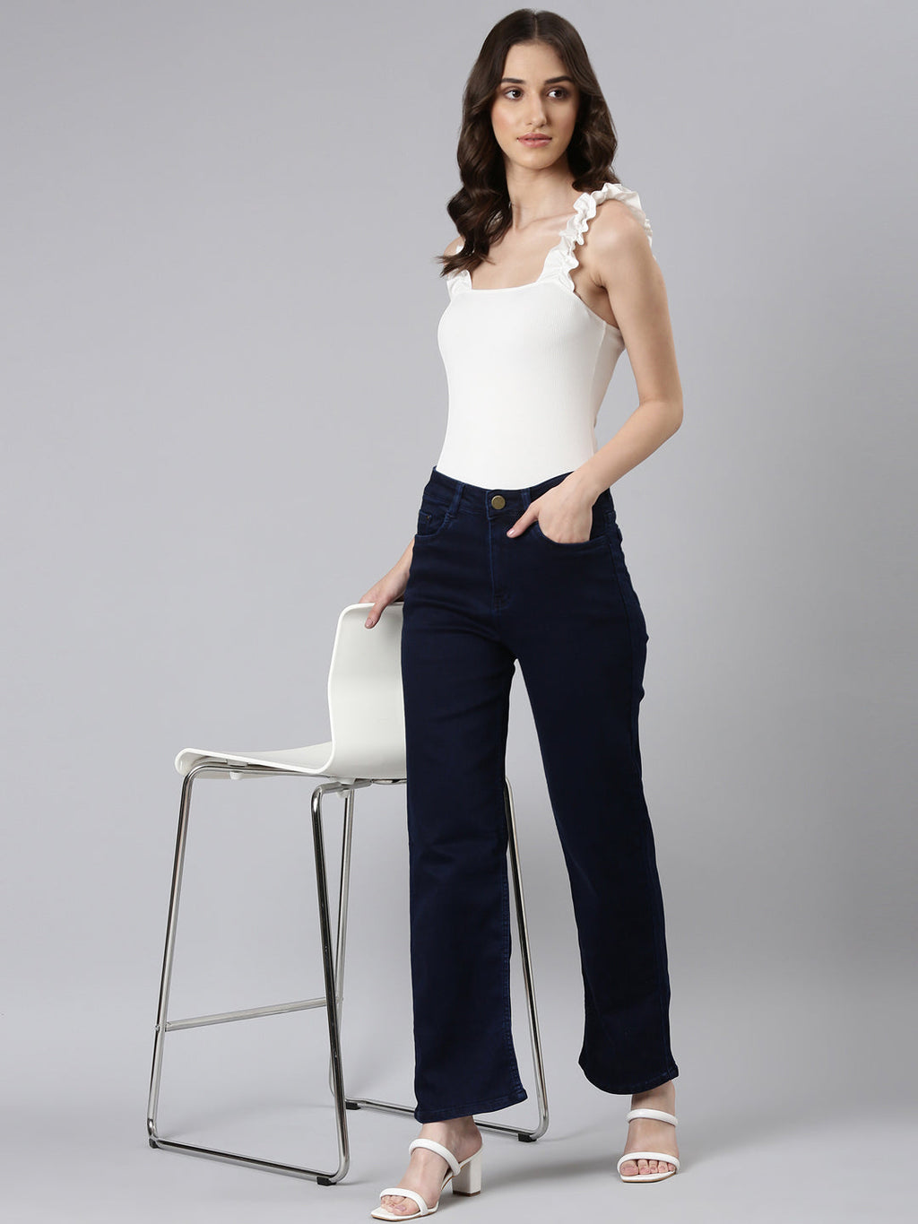 Women's Blue High-Rise Stretchable Jeans