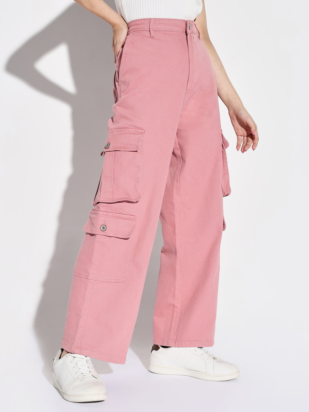 Women's Pink Comfort Mid-Rise Cotton Wide Leg Jeans