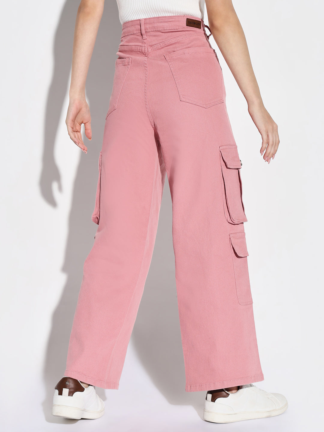 Women's Pink Comfort Mid-Rise Cotton Wide Leg Jeans