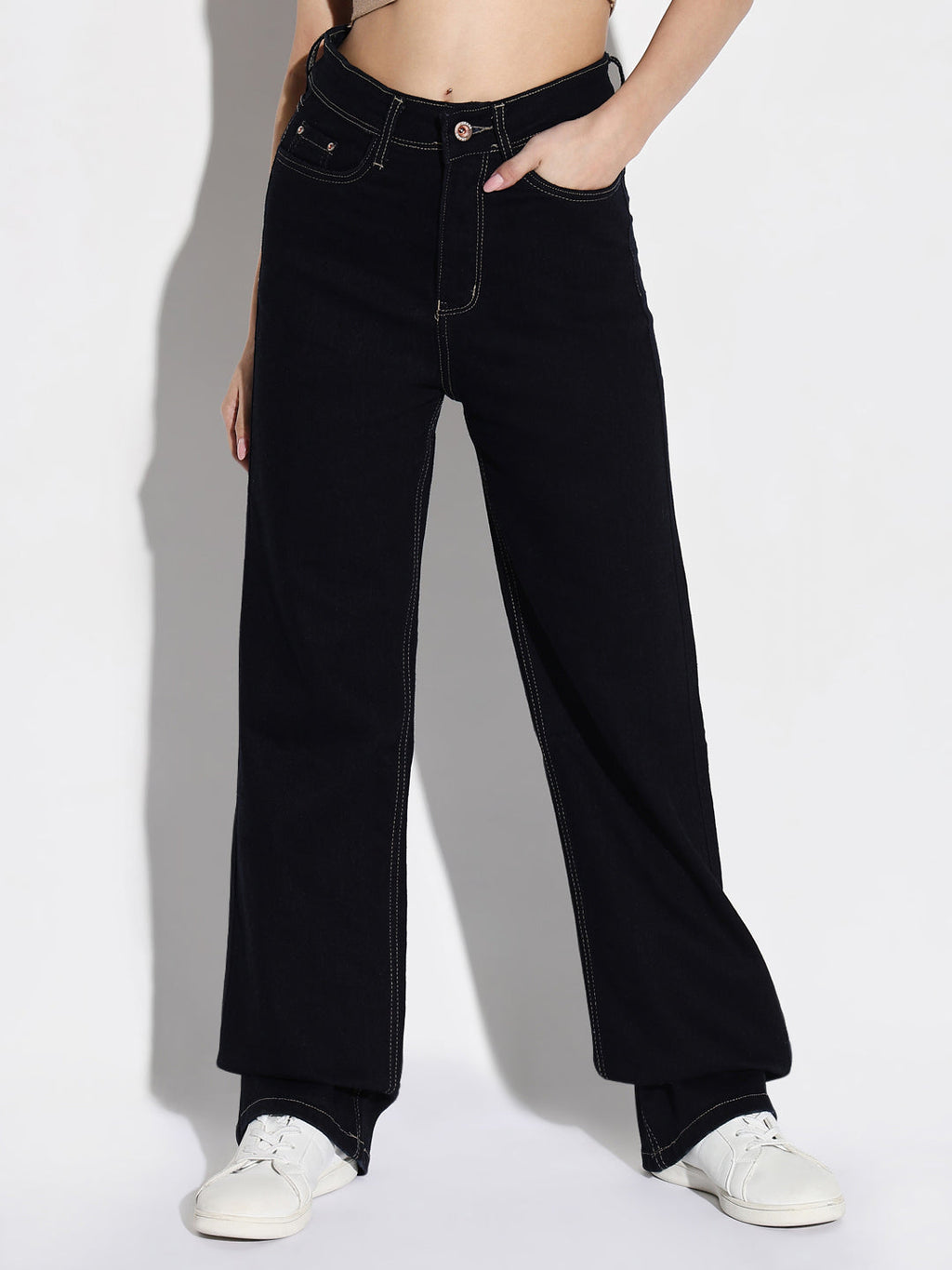 Women's Navy Blue Comfort Wide Leg Stretchable Jeans