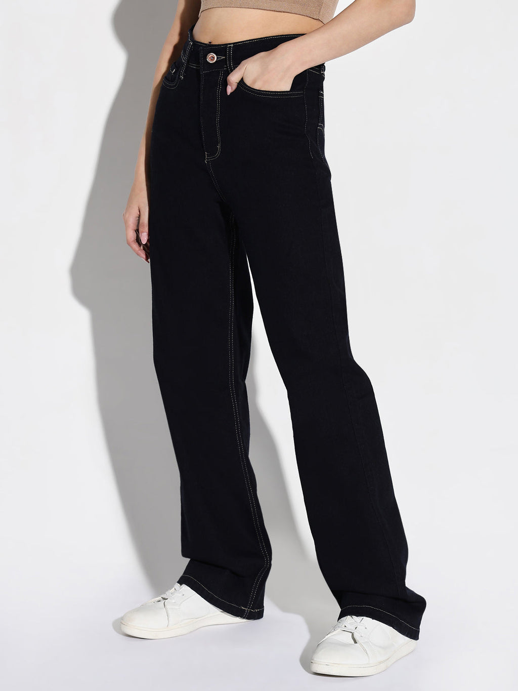 Women's Navy Blue Comfort Wide Leg Stretchable Jeans