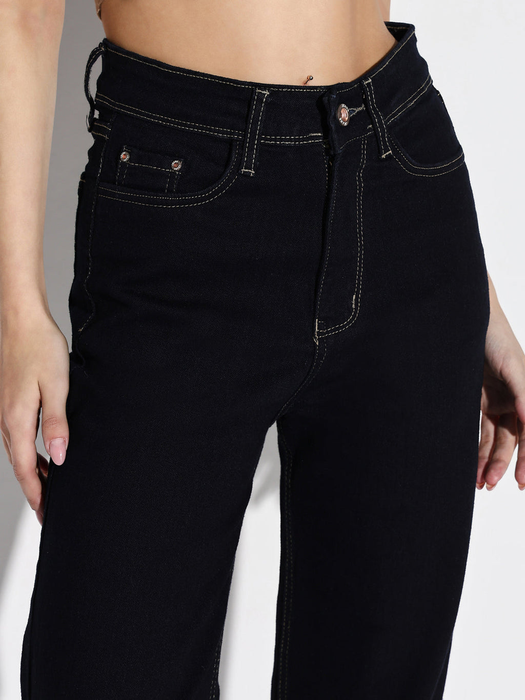 Women's Navy Blue Comfort Wide Leg Stretchable Jeans