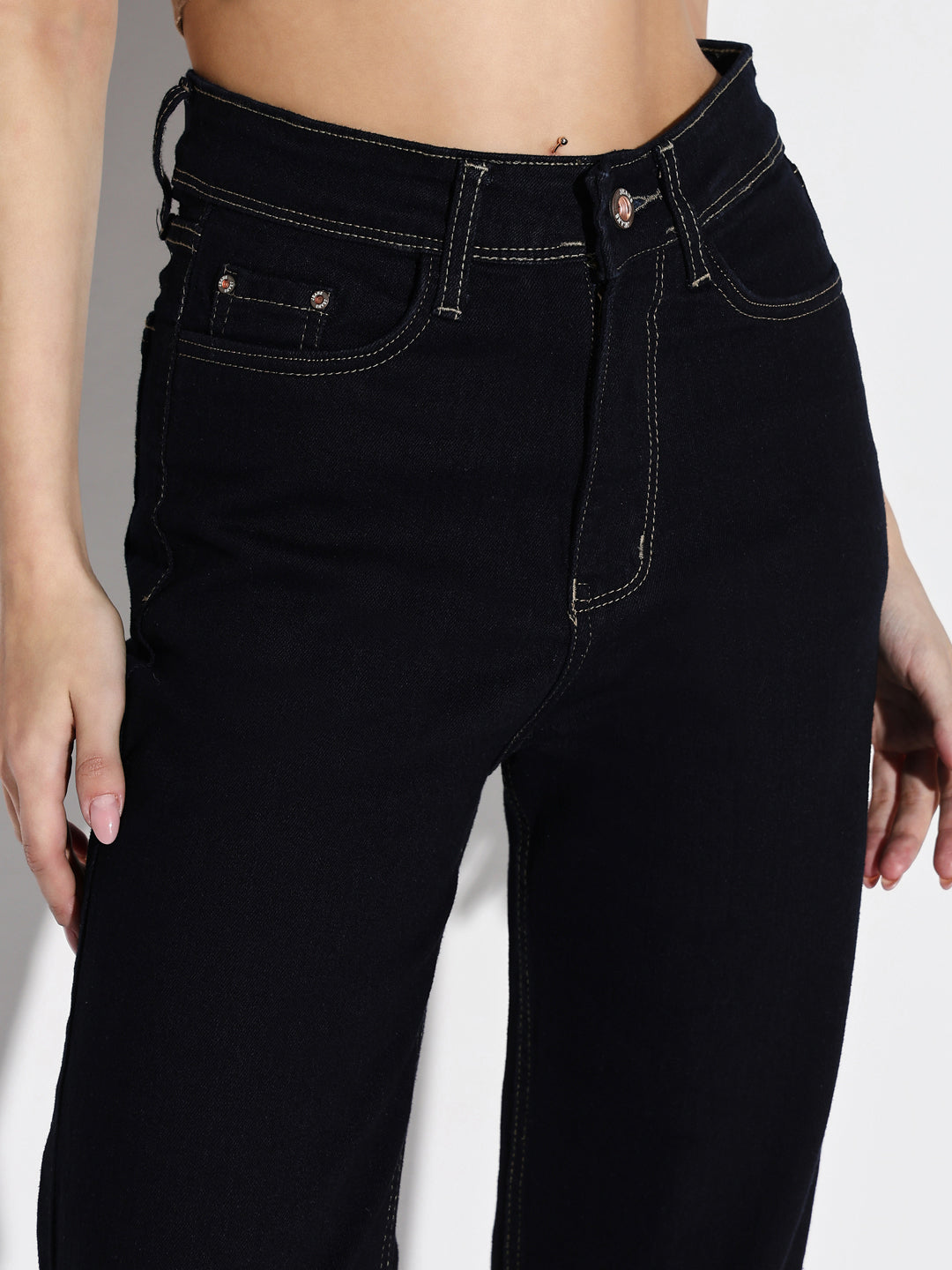 Women's Navy Blue Comfort Wide Leg Stretchable Jeans