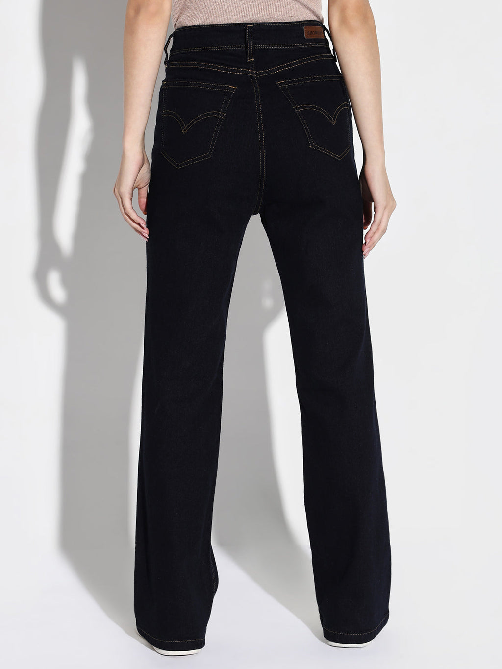 Women's Navy Blue Cotton Comfort Bootcut Stretchable Clean Look Mid-Rise Jeans