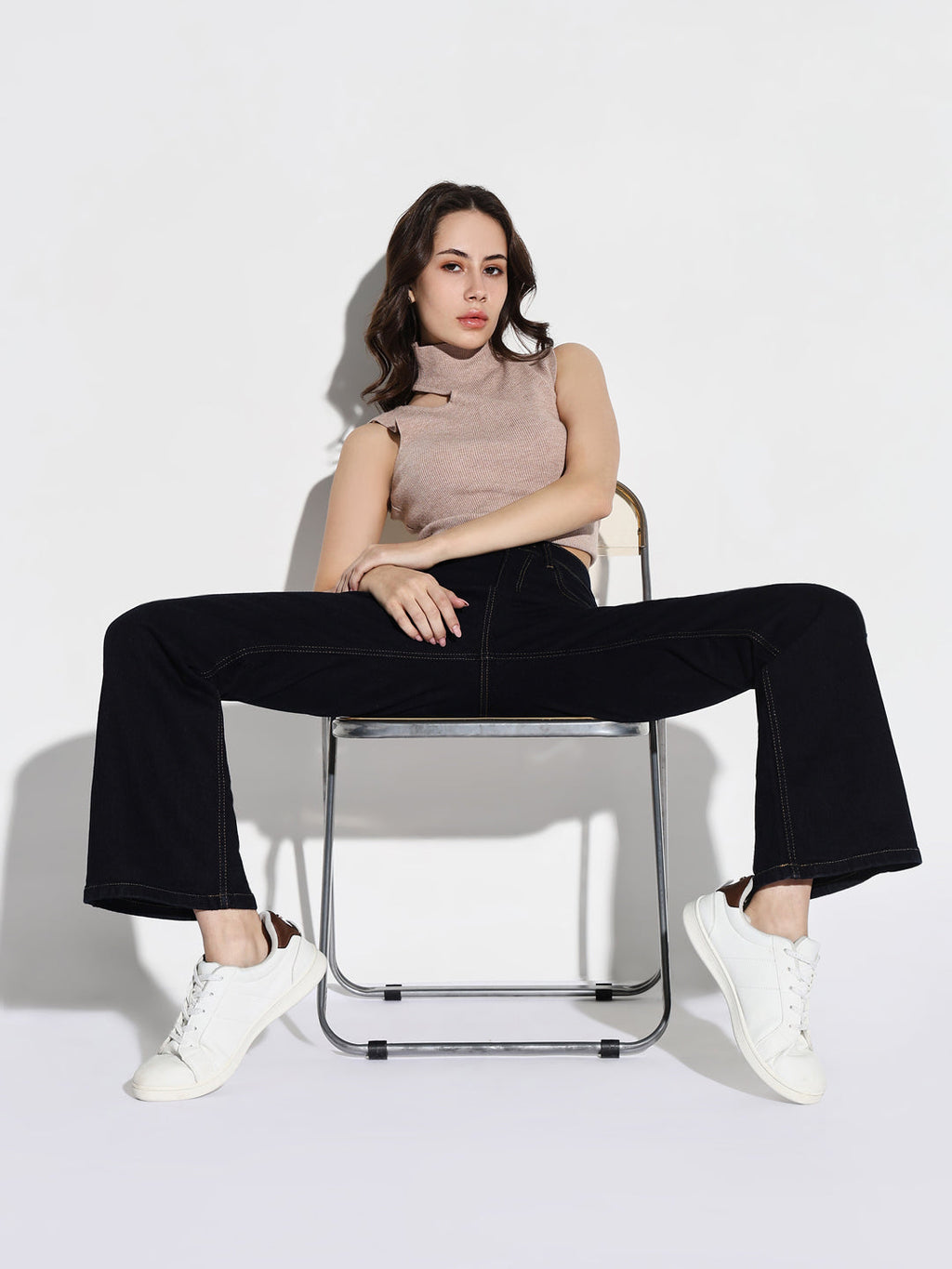 Women's Navy Blue Cotton Comfort Bootcut Stretchable Clean Look Mid-Rise Jeans