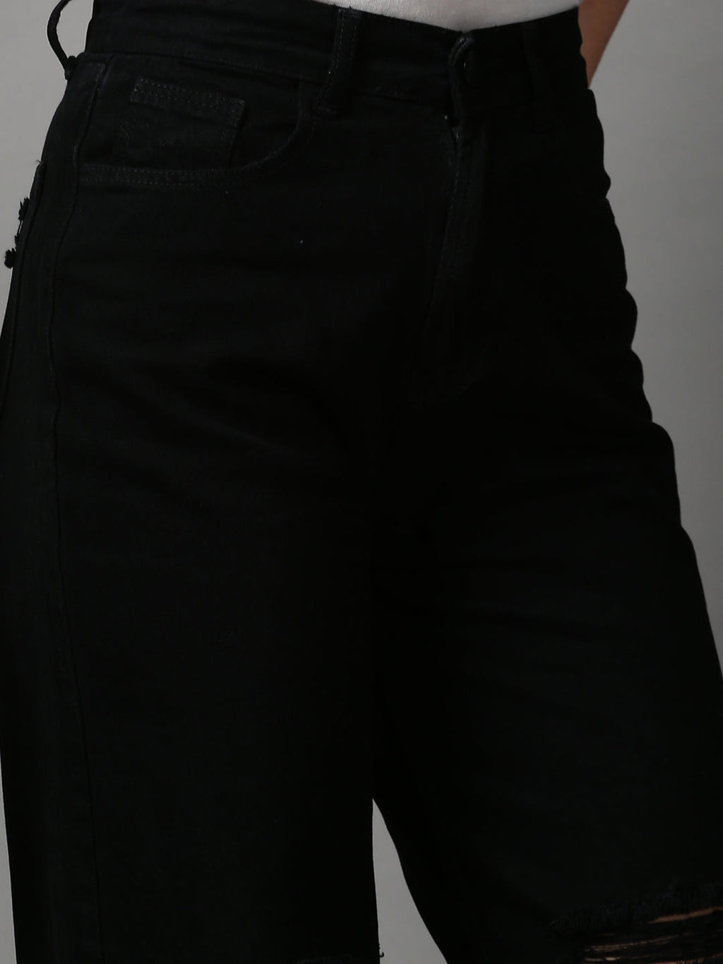 Women's Black Wide Leg Slash Knee Jeans