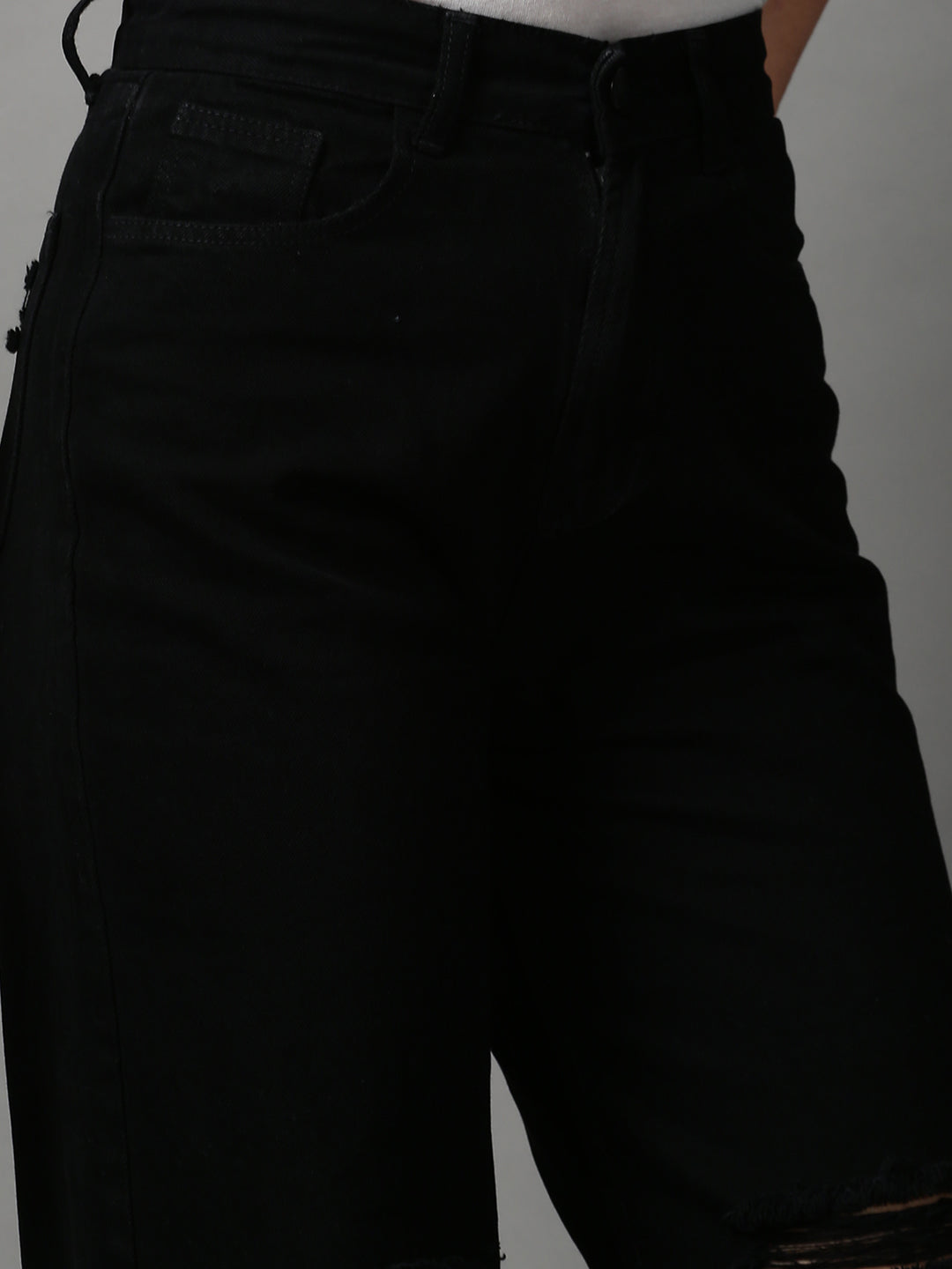 Women's Black Wide Leg Slash Knee Jeans