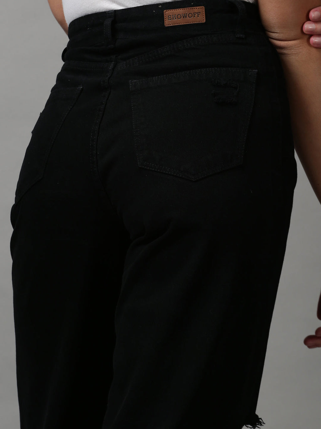 Women's Black Wide Leg Slash Knee Jeans