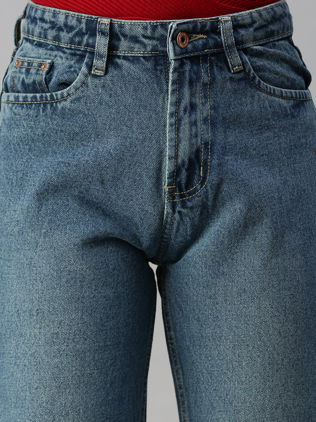 Women's Blue Wide Leg High-Rise Light Fade Denim Jeans