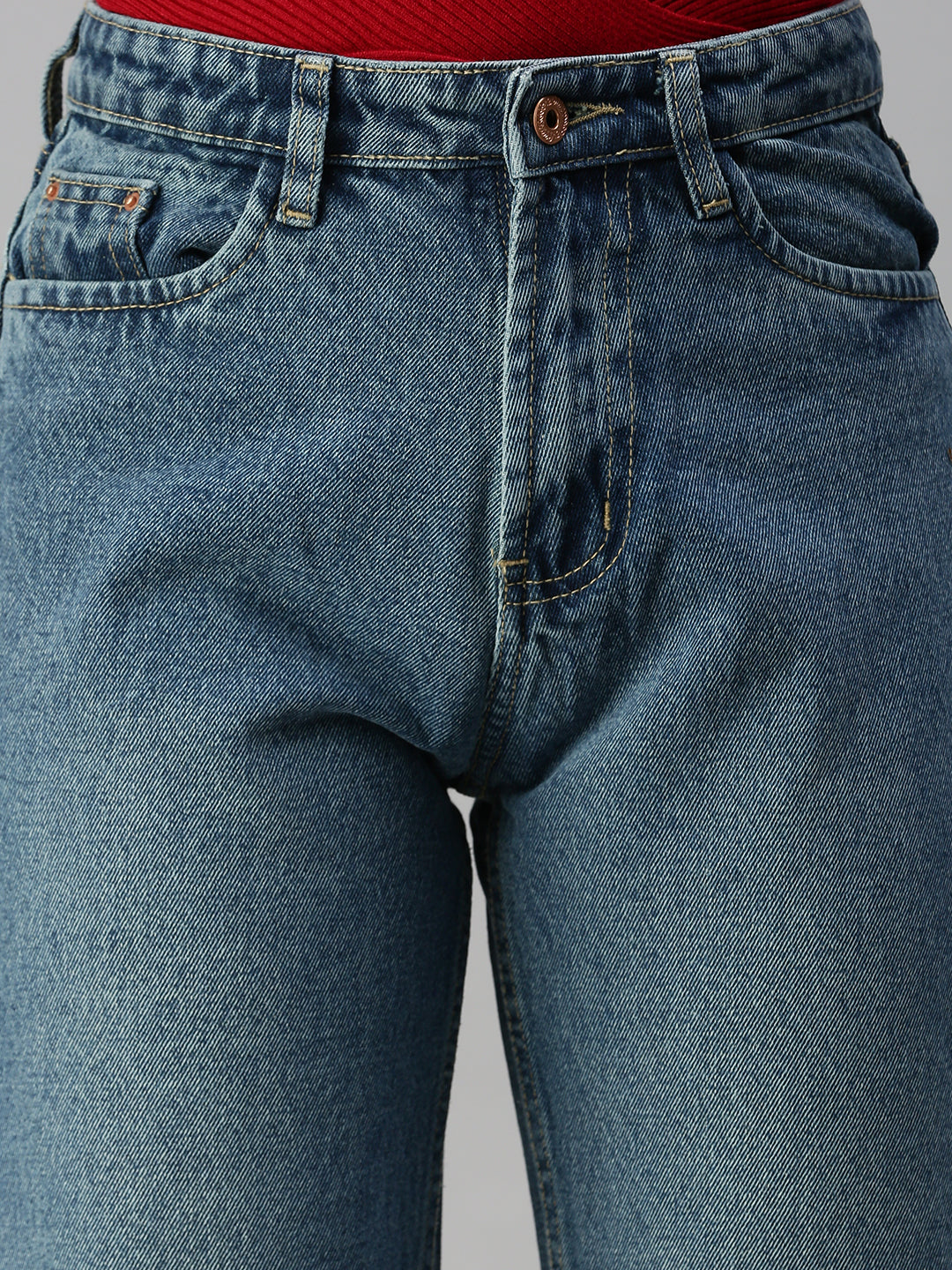 Women's Blue Wide Leg High-Rise Light Fade Denim Jeans