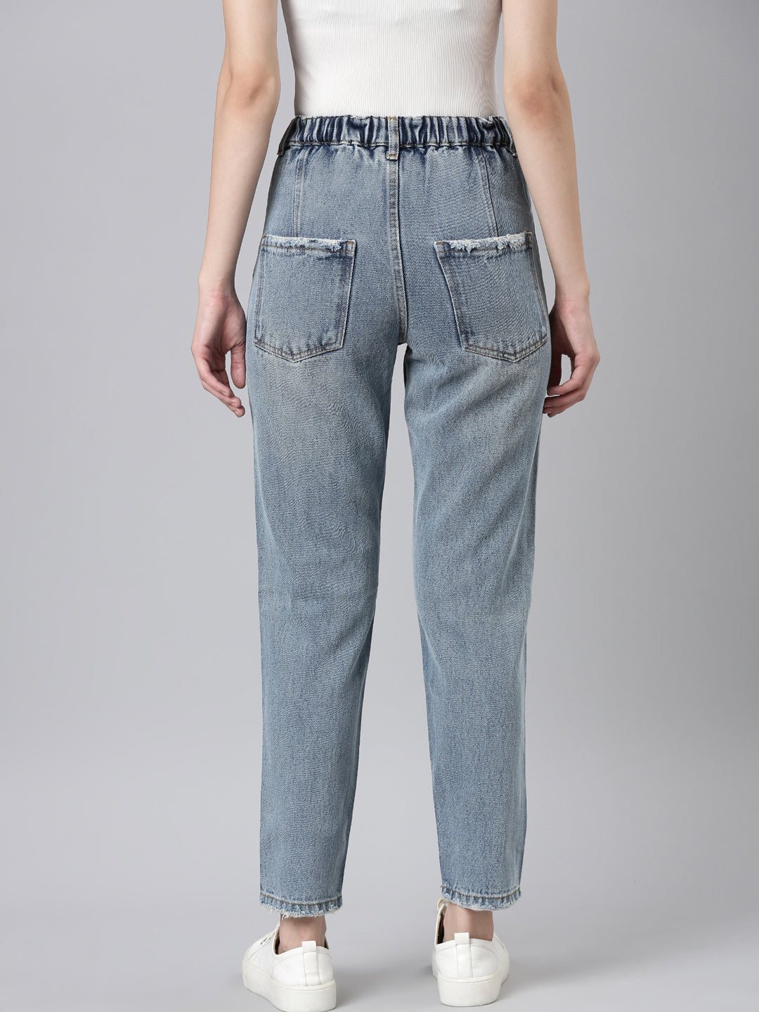 Women's Blue Mid Rise Jean Clean Look Heavy Fade Denim Jeans