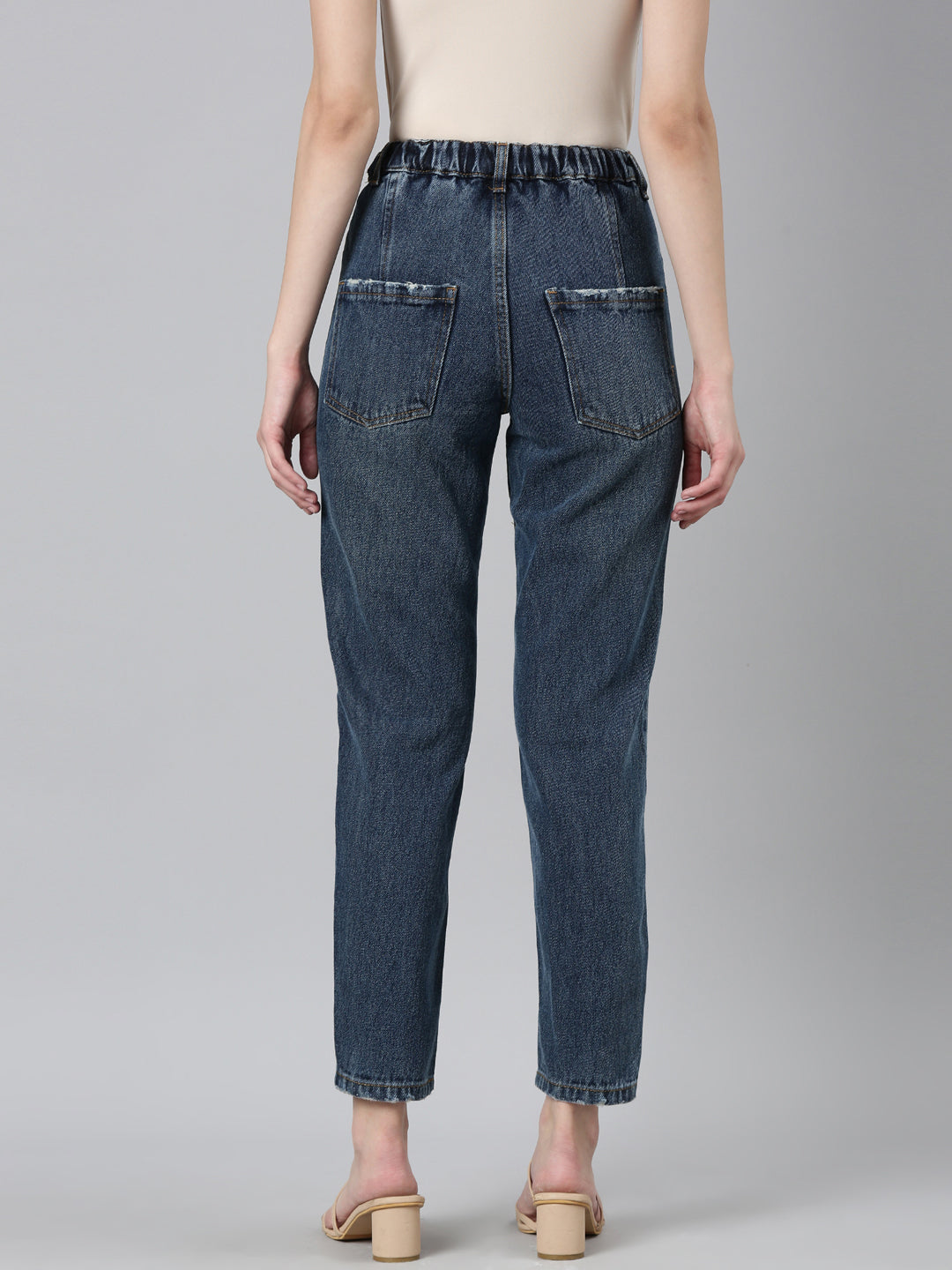 Women's Blue Acid Wash High-Raise Denim Cropped Jeans