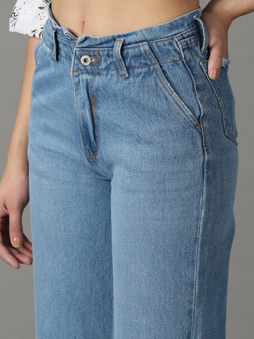 Women's Blue Wide Leg High-Rise Cropped Stretchable Jeans