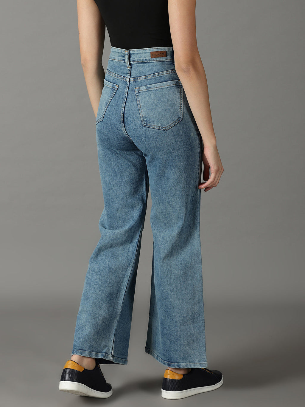 Women's Blue Wide Leg High-Rise Stretchable Jeans