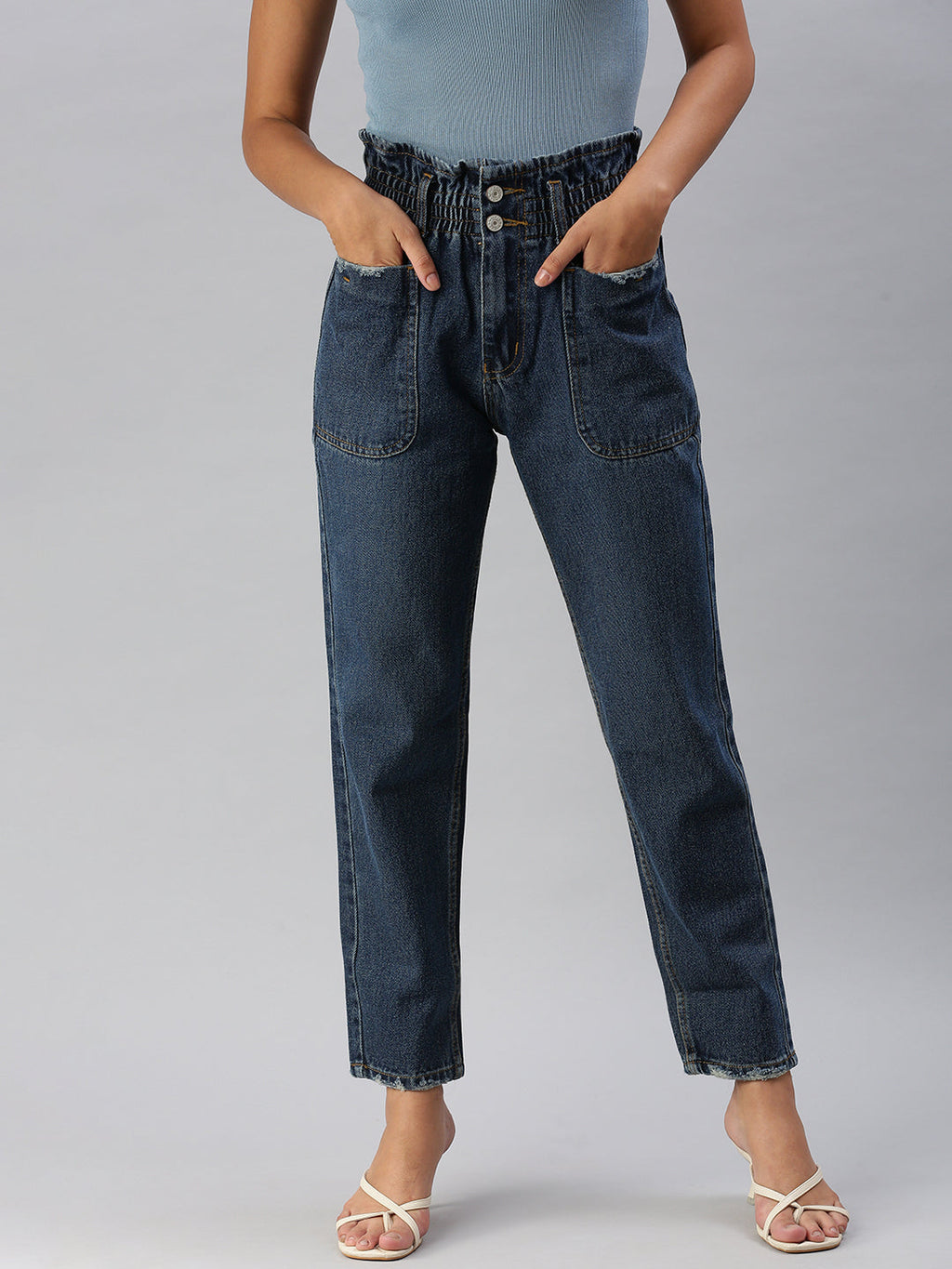 Women's Navy Blue High-Rise Light Fade Denim Jeans