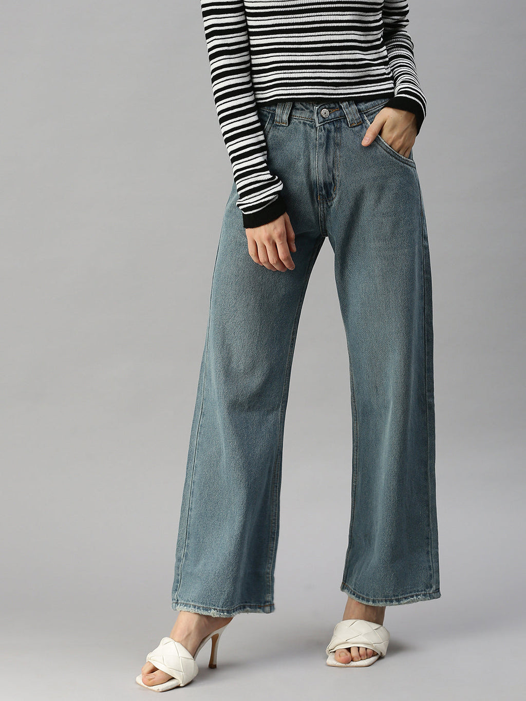 Women's Blue Wide Leg High-Rise Denim Jeans