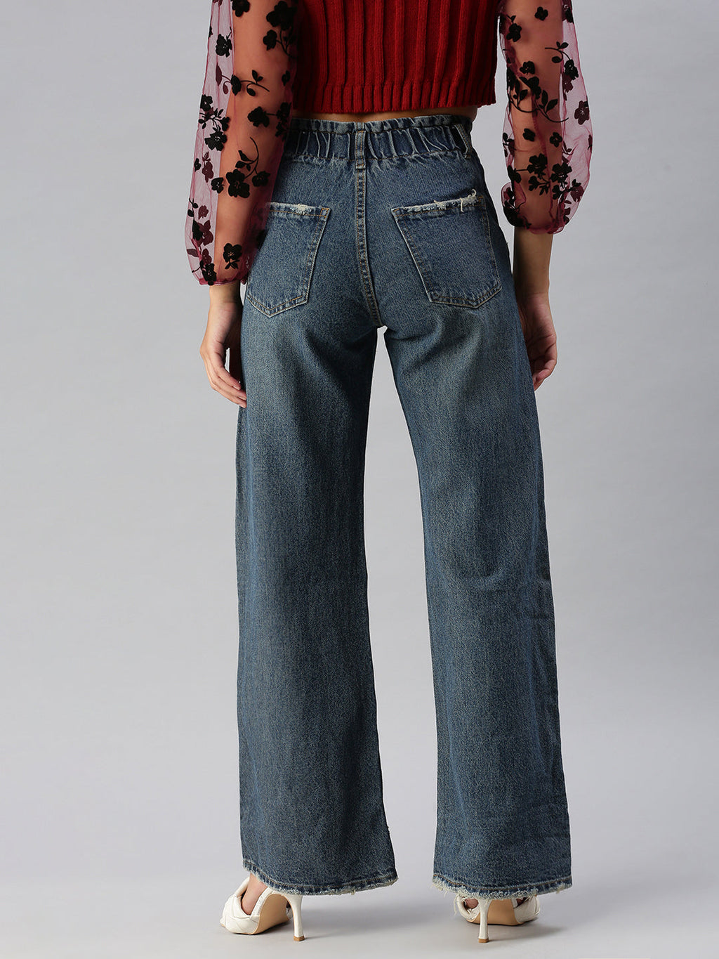 Women's Blue Wide Leg High-Rise Heavy Fade Jeans