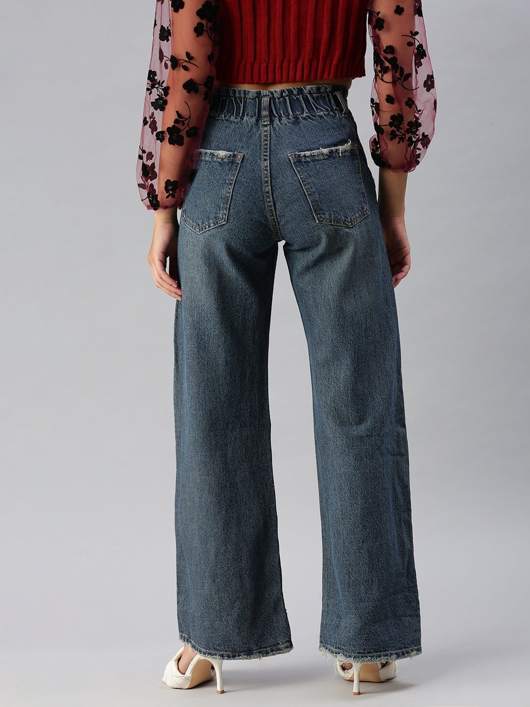 Women's Blue Wide Leg High-Rise Heavy Fade Jeans