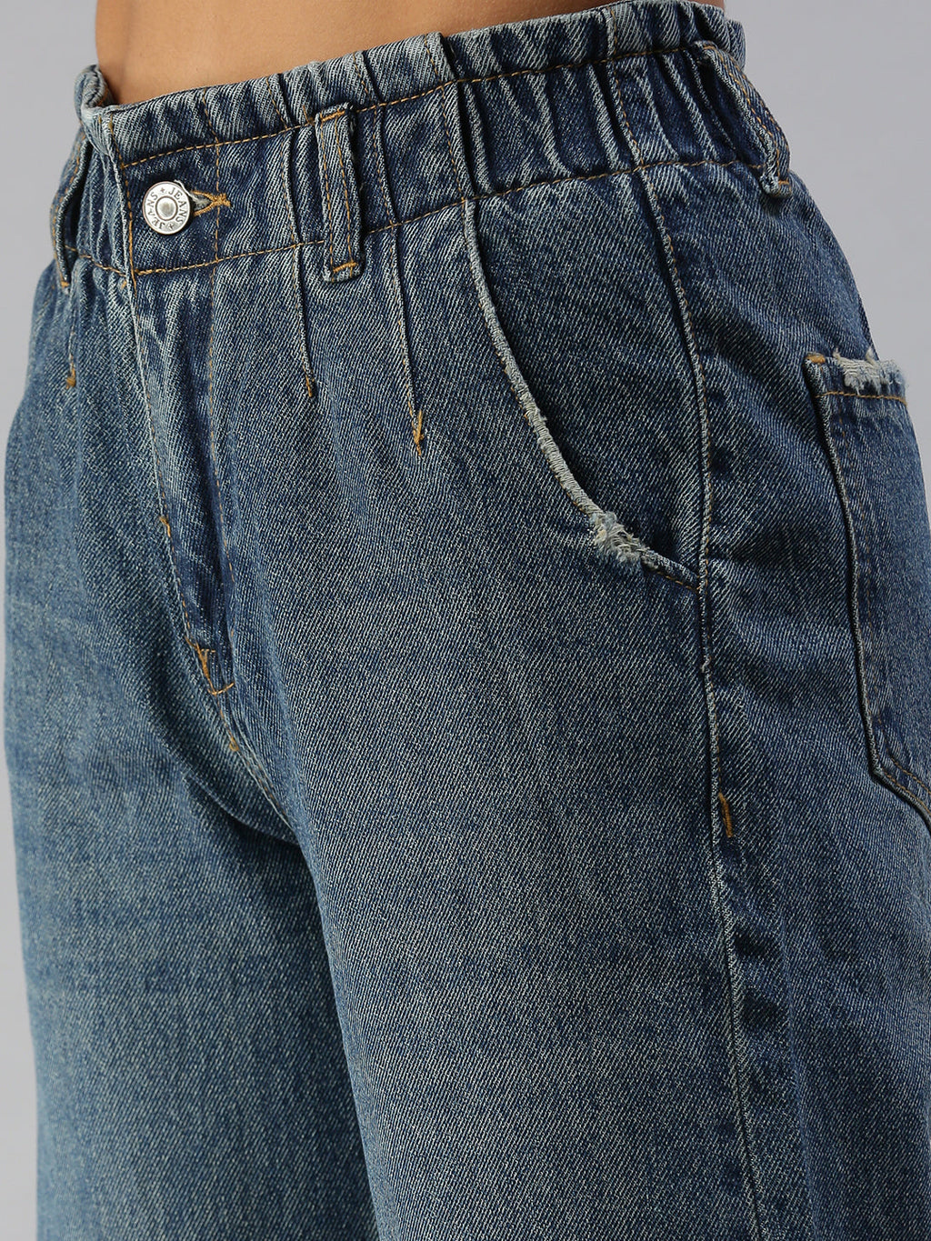 Women's Blue Wide Leg High-Rise Heavy Fade Jeans