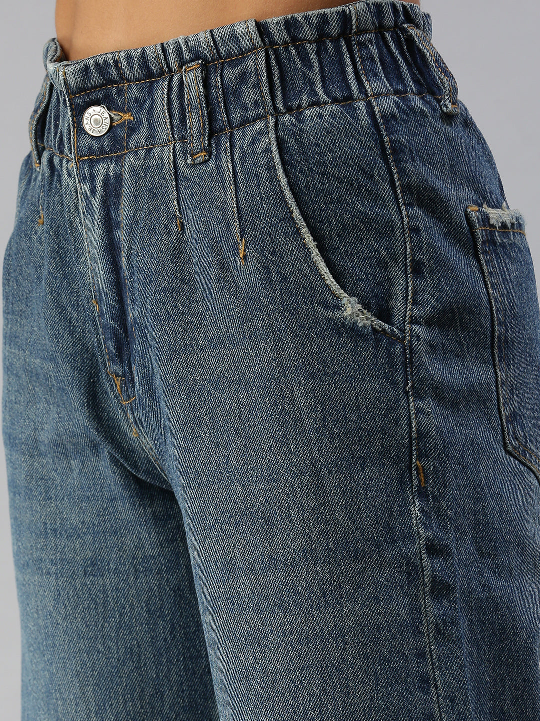 Women's Blue Wide Leg High-Rise Heavy Fade Jeans