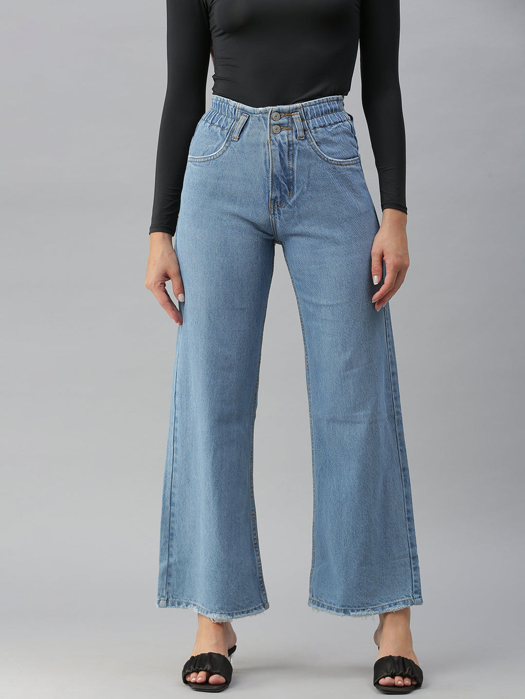 Women's Blue Wide Leg High-Rise Jeans