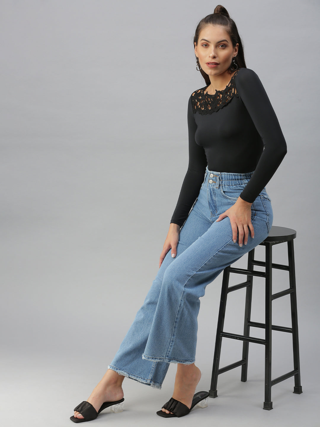 Women's Blue Wide Leg High-Rise Jeans
