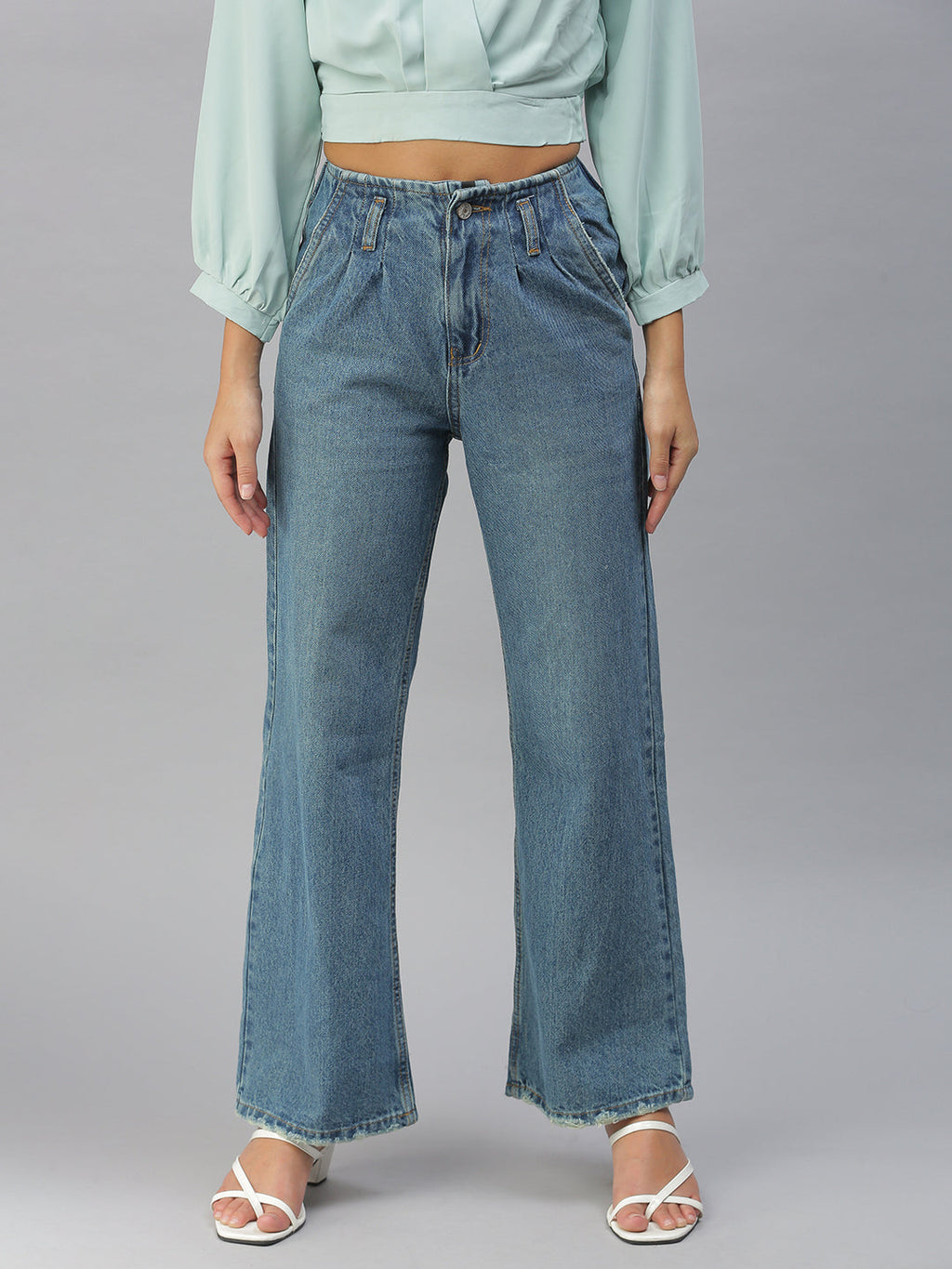 Women's Blue Wide Leg High-Rise Jeans