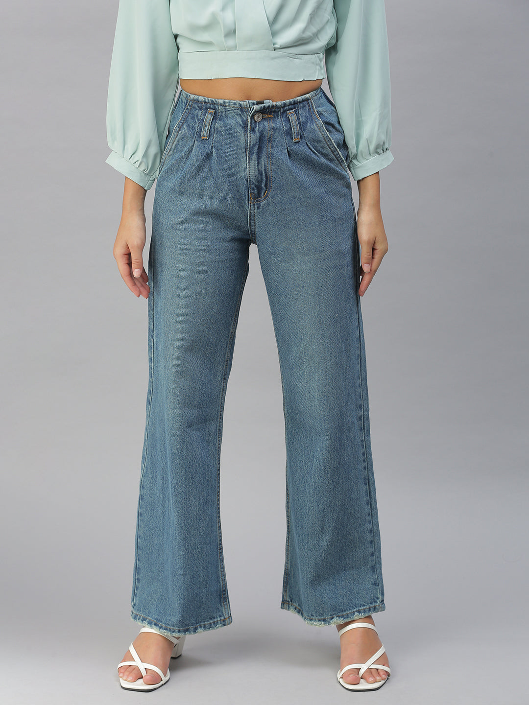Women's Blue Wide Leg High-Rise Jeans