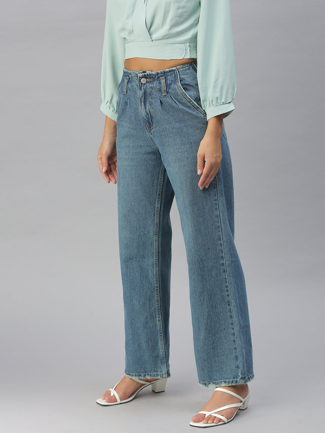 Women's Blue Wide Leg High-Rise Jeans
