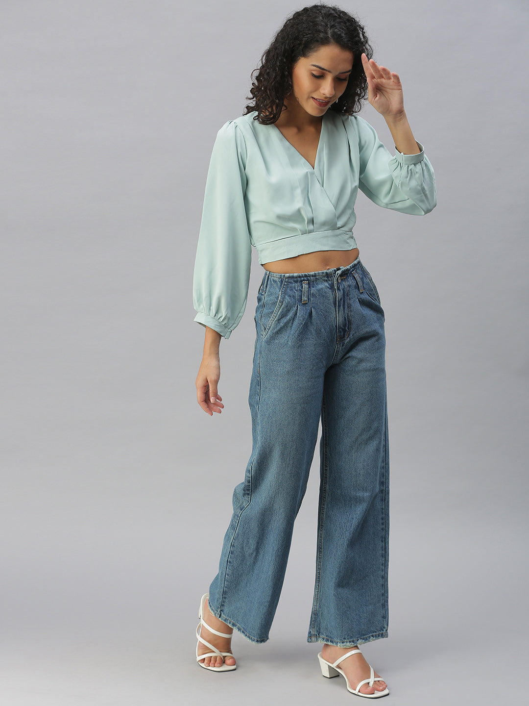 Women's Blue Wide Leg High-Rise Jeans