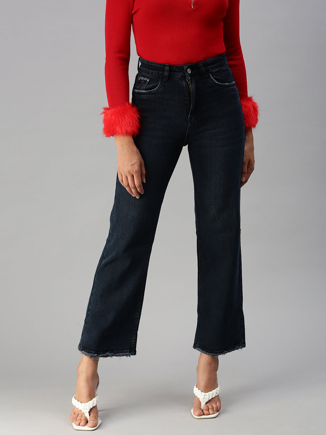 Women's Blue Flared High-Rise Stretchable Jeans