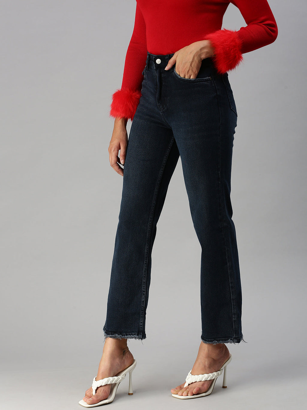 Women's Blue Flared High-Rise Stretchable Jeans