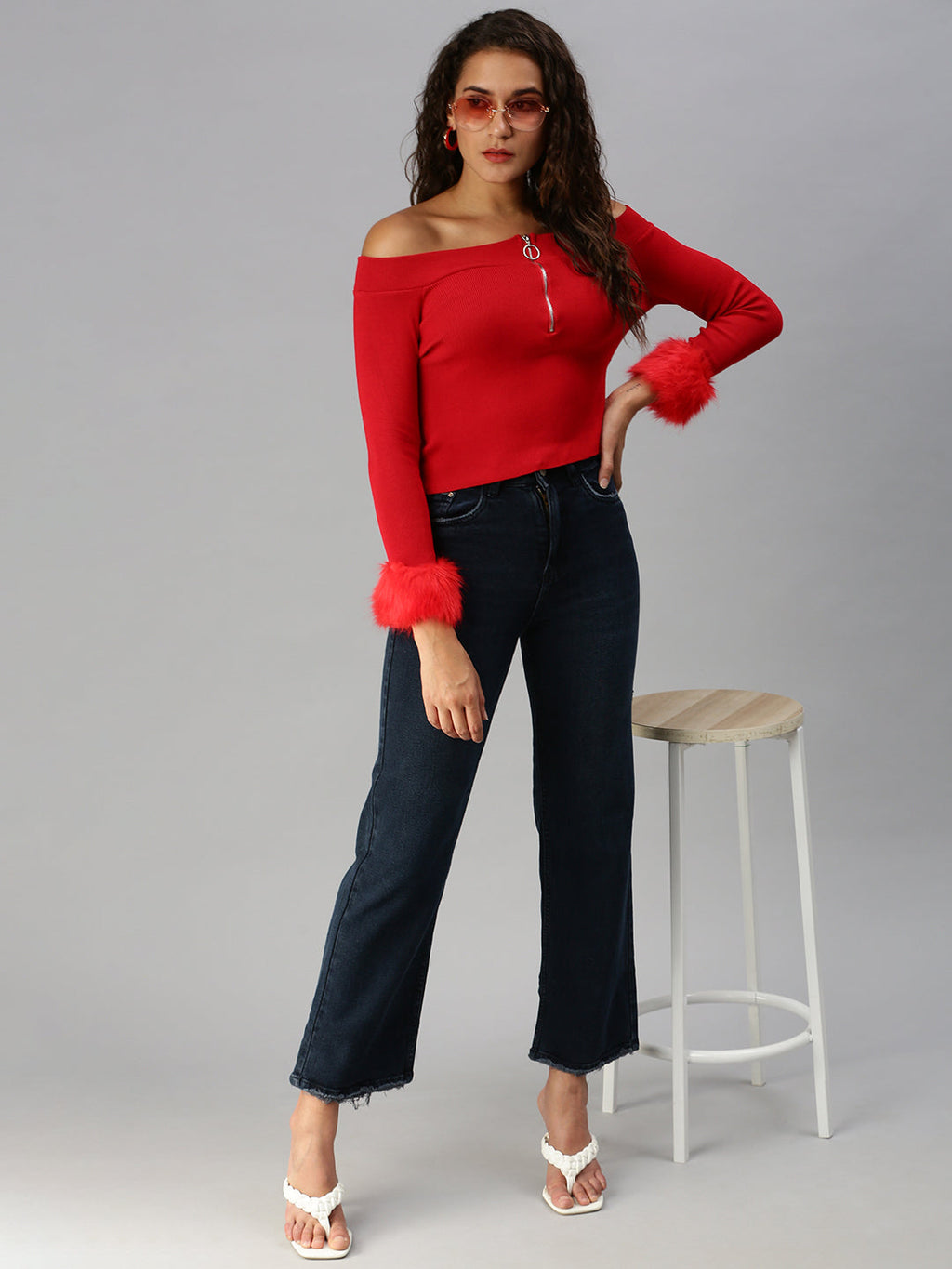 Women's Blue Flared High-Rise Stretchable Jeans