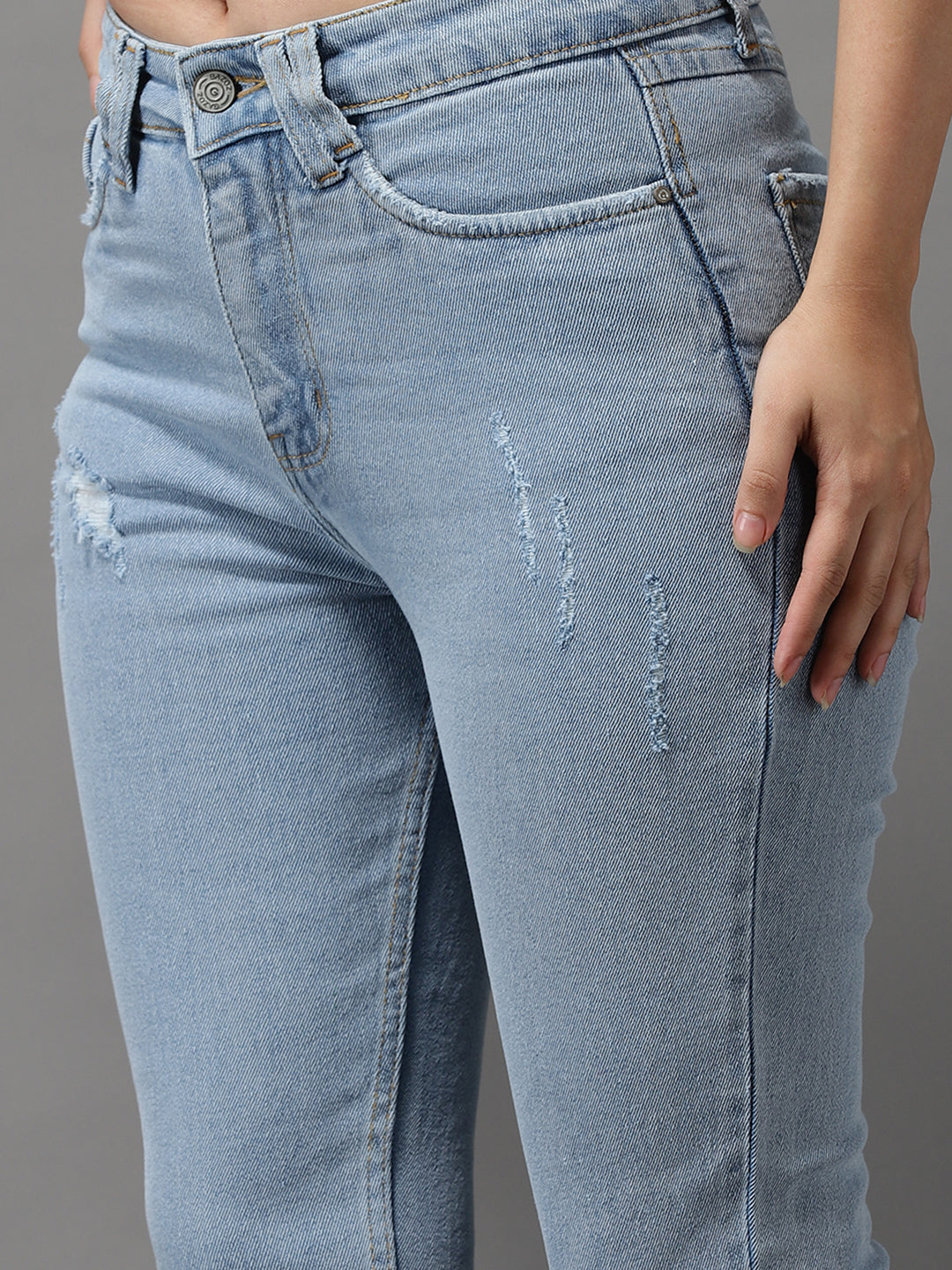 Women's Blue Slim Fit High-Rise Mildly Distressed Heavy Fade Stretchable Jeans