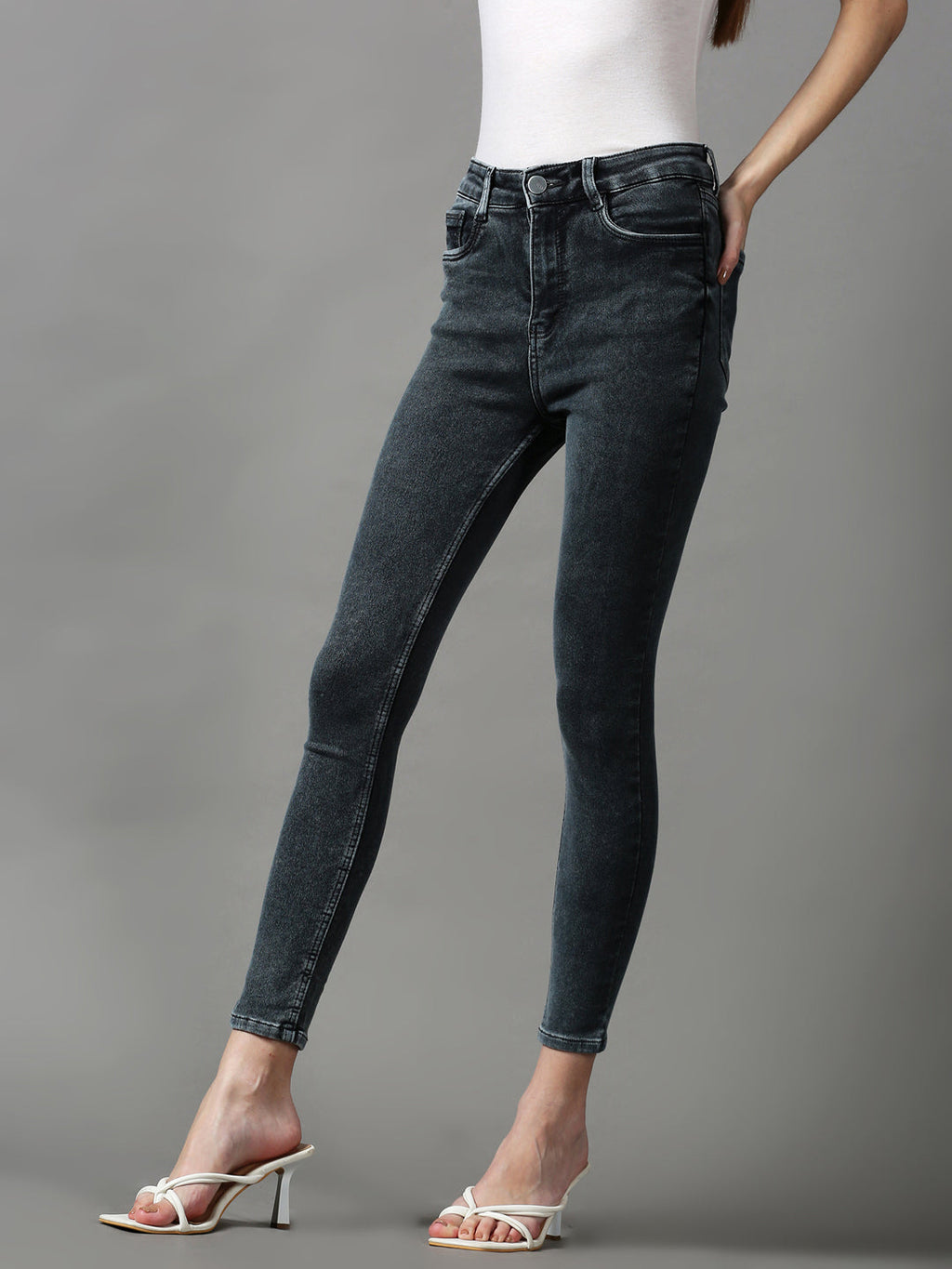 Women's Grey Slim Fit Stretchable Denim Jeans