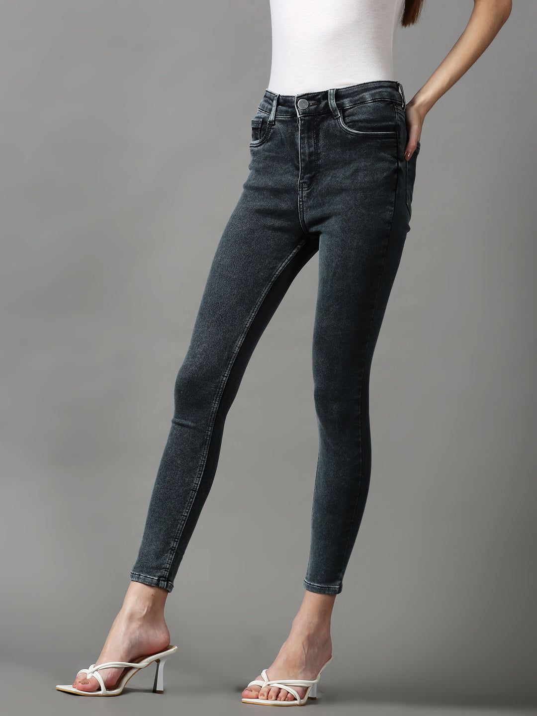 Women's Grey Slim Fit Stretchable Denim Jeans