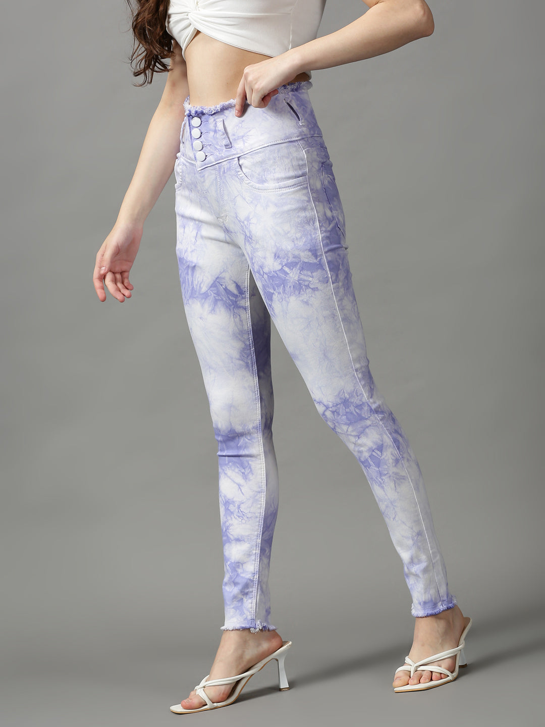 Women's Blue Skinny Fit High-Rise Heavy Fade Stretchable Denim Jeans