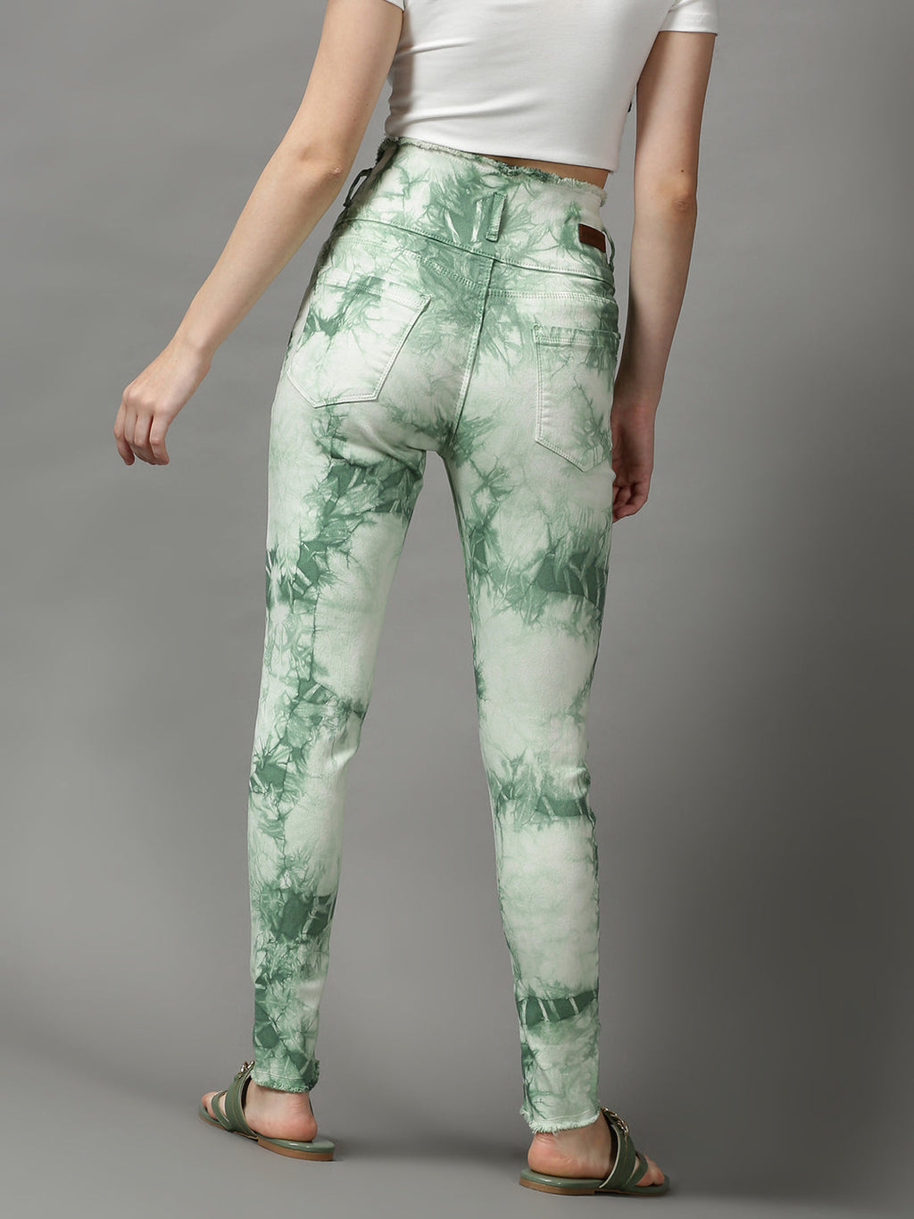 Women's Green Printed Skinny Fit Stretchable Denim Jeans